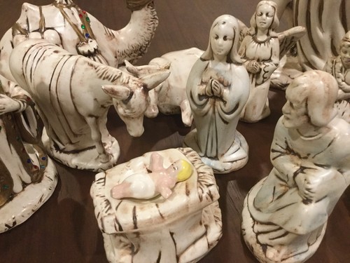 Vintage 19 Piece Ceramic Nativity Set Large