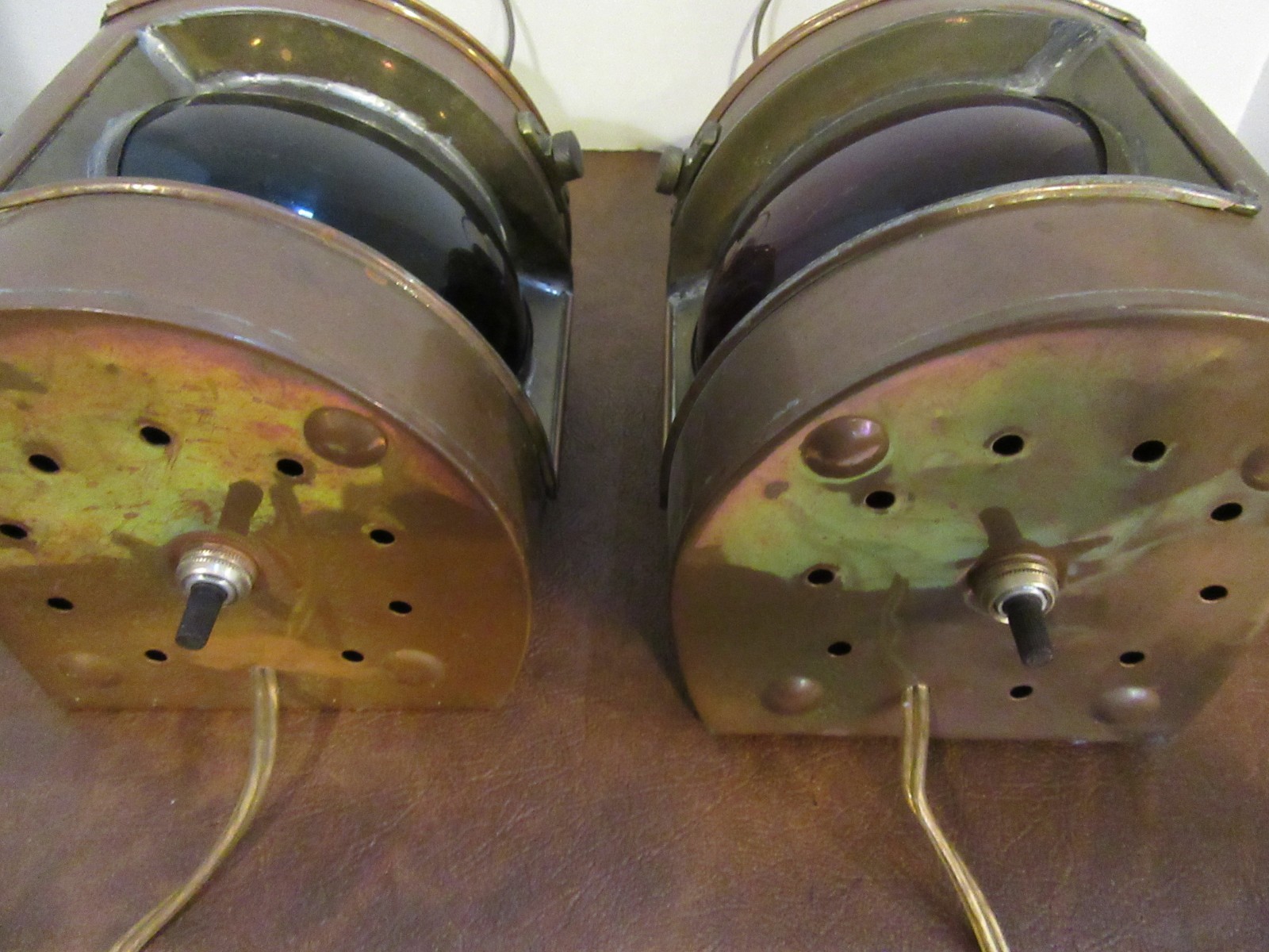 CWC Antique Pair Copper Nautical Port & Starboard Lanterns Electrified 2 Lamps