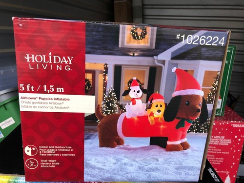 Gemmy Holiday Christmas 5 ft Dachshund Wiener Dog w/ Puppies Airblown Inflatable