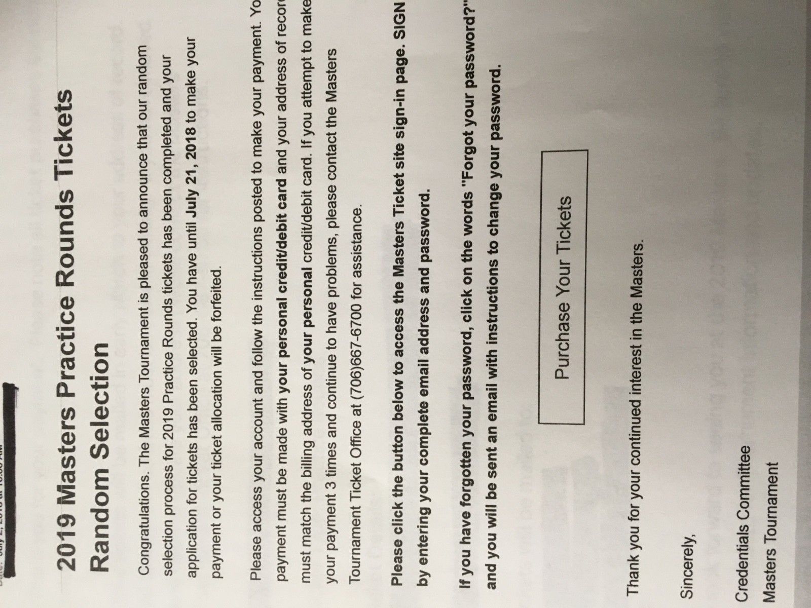 2019 Masters golf tickets for Tuesday practice round