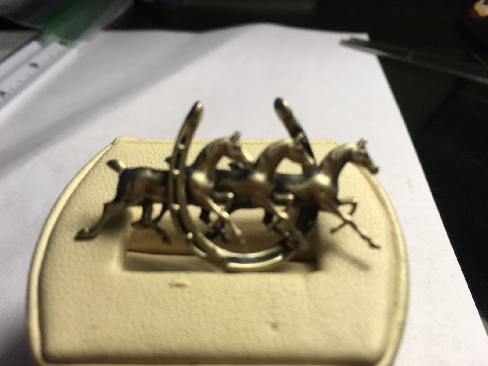 Vintage Beau sterling dimensional Three Horse in Horseshoe Brooch