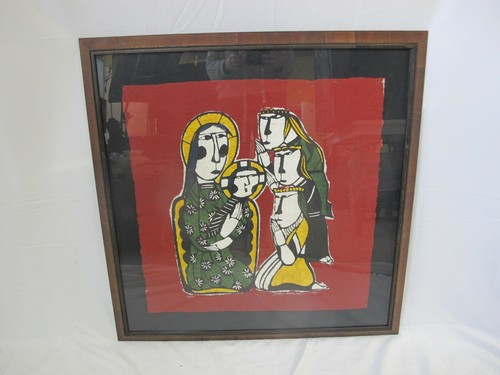 SADAO WATANABE Japanese Signed Framed Katazome ADORATION of