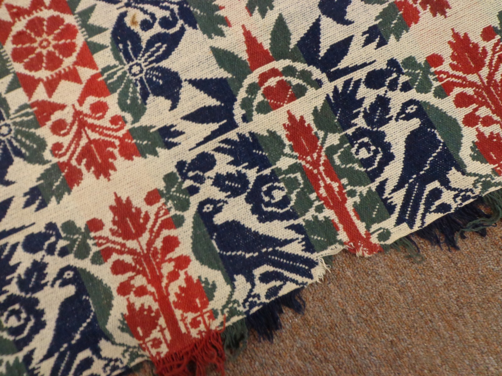Antique Coverlet signed dated 1851 by D. Beil, New Hamburg woven jacquard 66x89