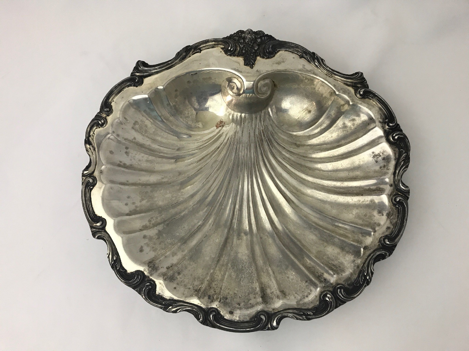 Antique Vtg Silverplate Centerpiece Shell Bowl 3 Footed Platter Tray Large 16