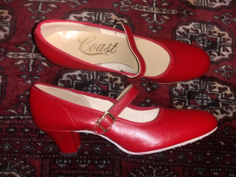Vtg 50s 60s DEADSTOCK NOS Red Square Swing Dancing COAST Mary Jane Shoes 9