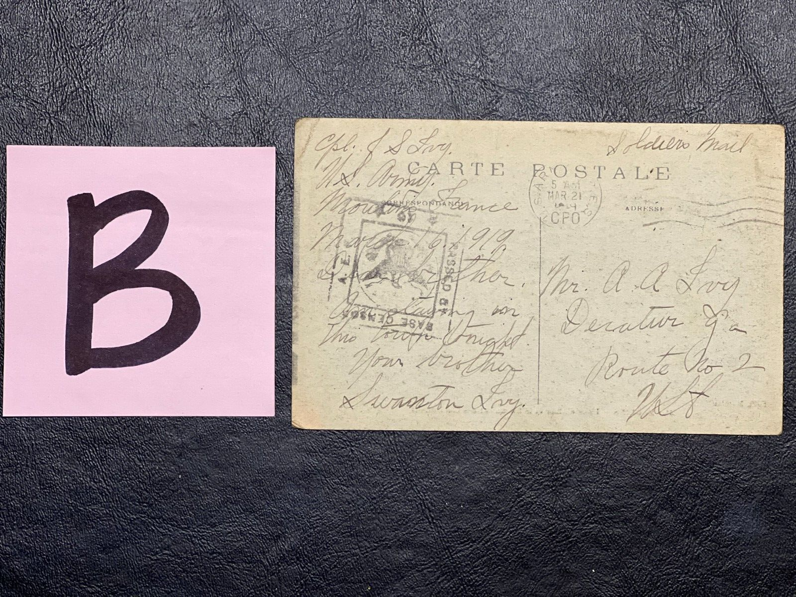 c. 1918-1919 Military Censor Stamped Postcards