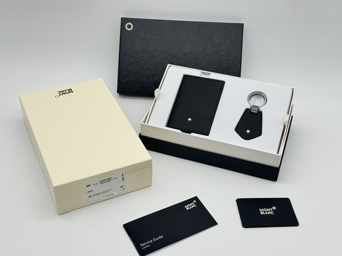 Pre-owned Montblanc Black Leather Card Holder Wallet & Key Set 100% Genuine $475