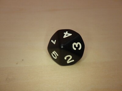 D5 on a Ten Sided 16mm Die Black with White - #1-#5 Twice on 10 Sides - RPG Game