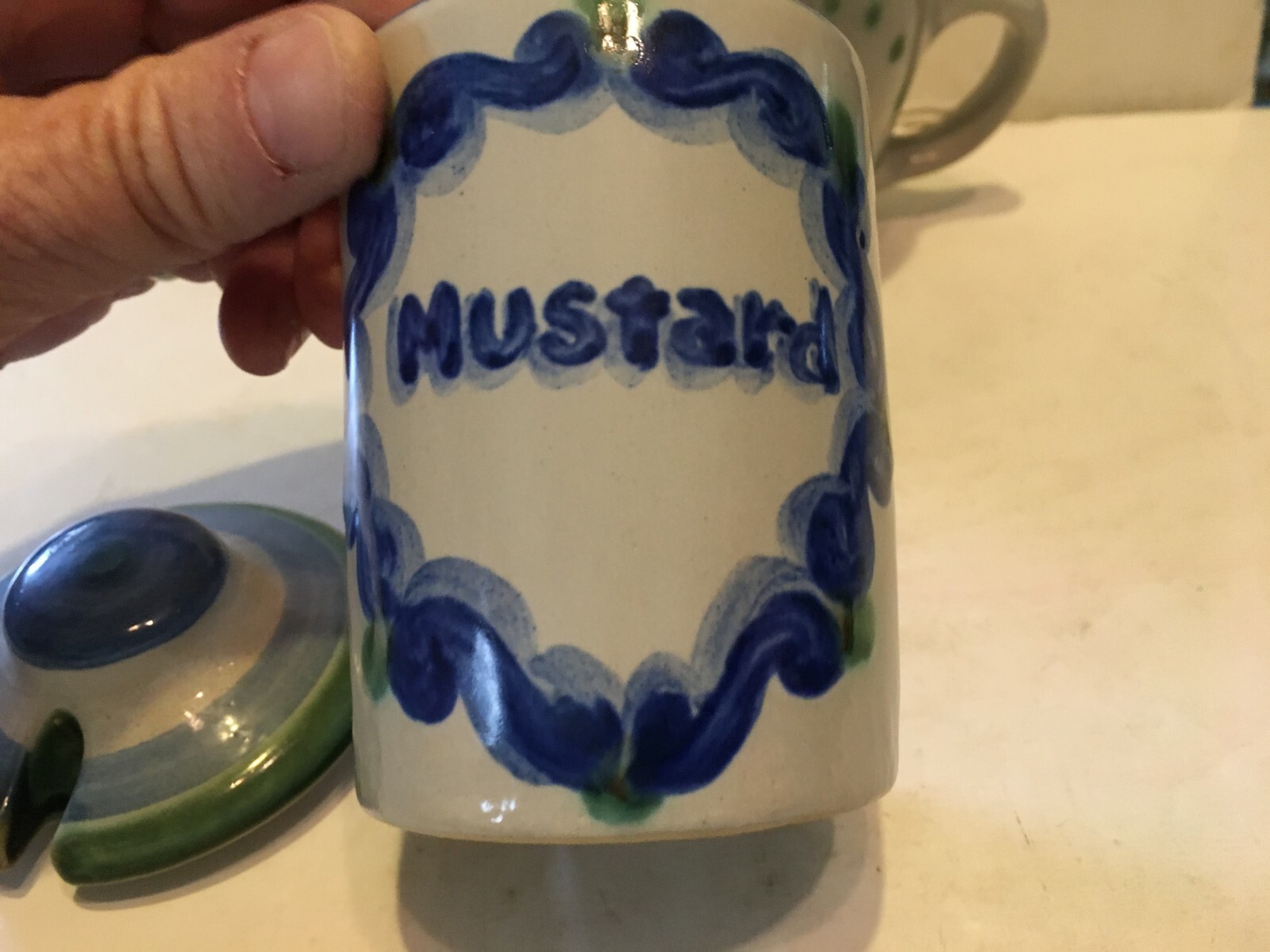 M A Hadley Pottery Bouquet MUSTARD Pot/Jar with Lid and Coffee Cup