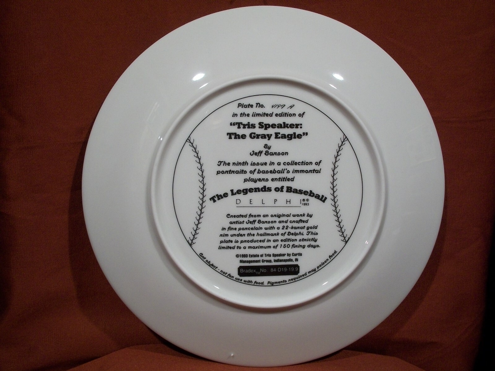 Bradford Exchange Baseball Plate   Tris Speaker  