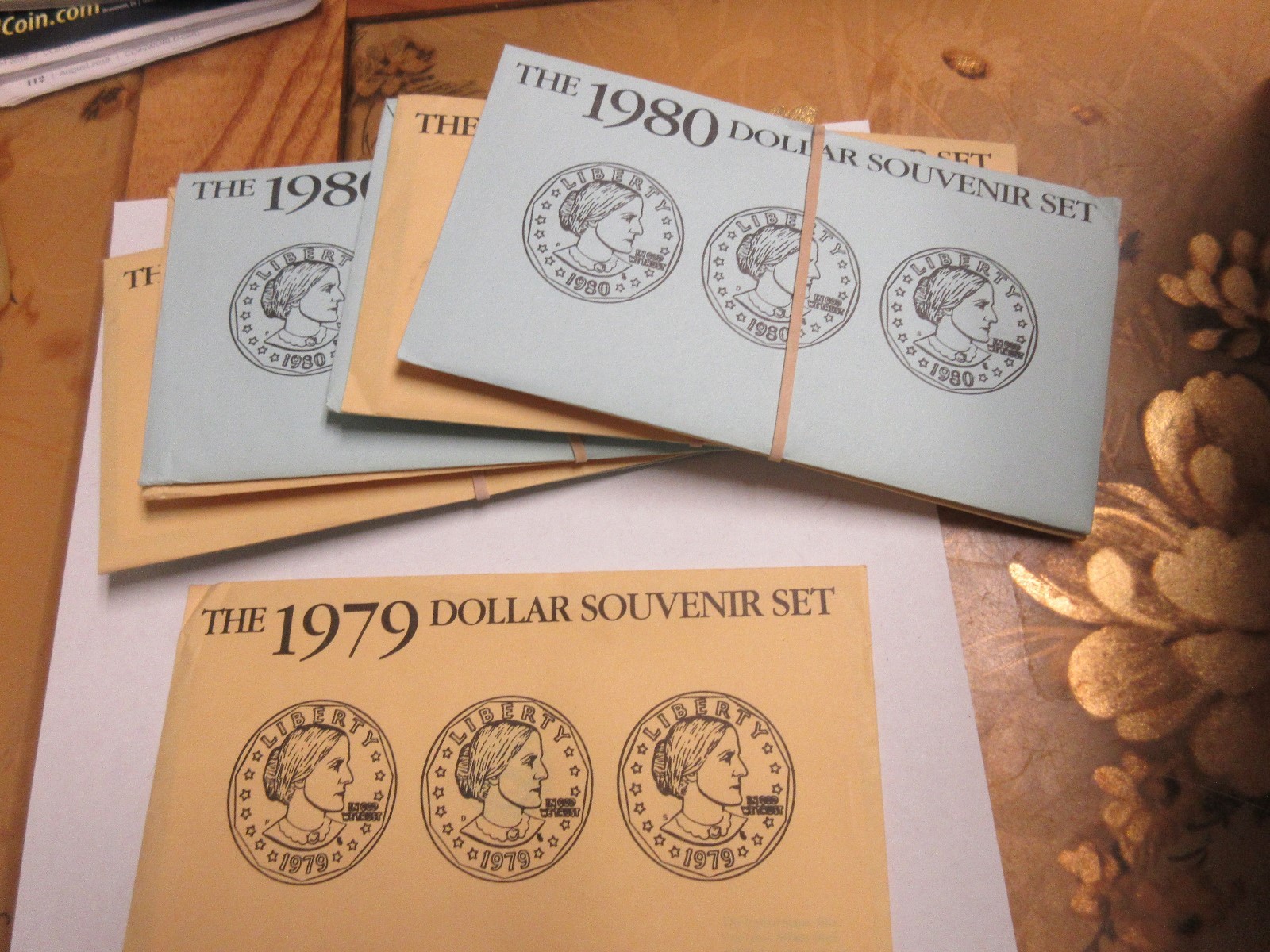 1979-1980 Susan B. Anthony Souvenir Set , 3 & 3 (6 Coins) , Lot of 5 Sets