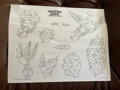 洋書 VINTAGE TATTOOS Lot Of 9 Vintage 1990s Tattoo Flash Sheets Shop Used