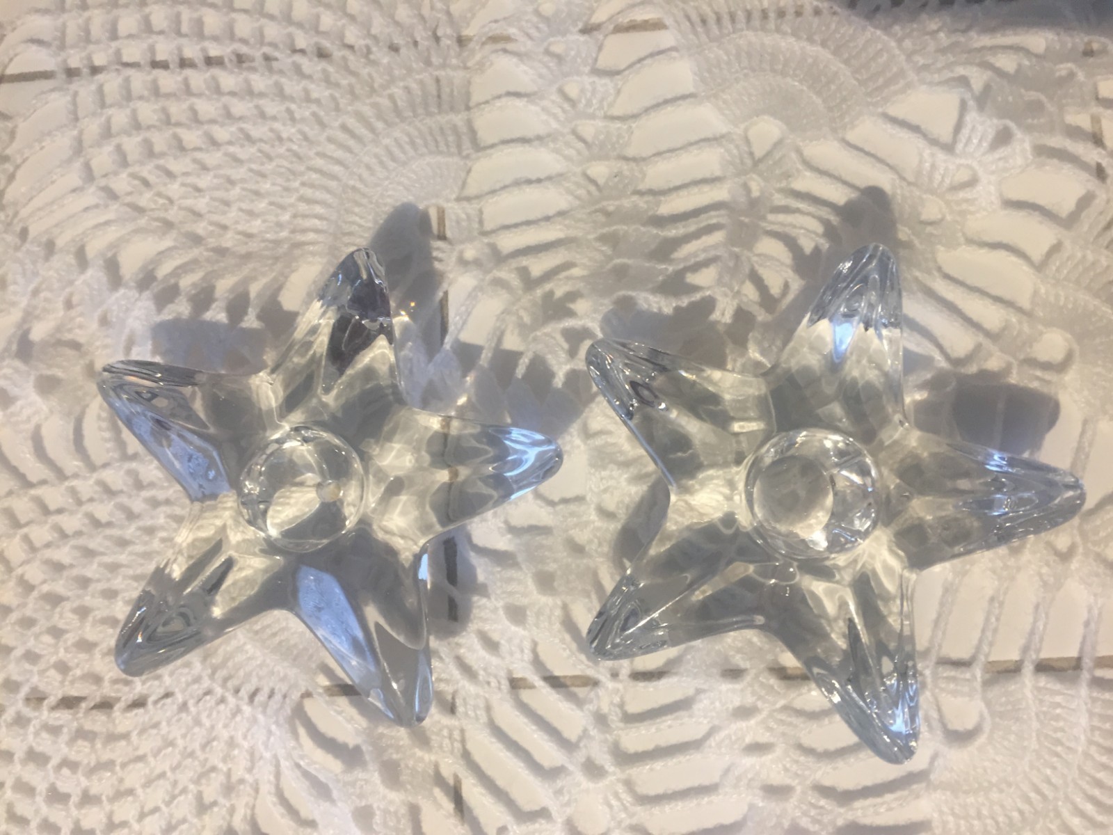 Vintage Pair 2 Star Shaped Crystal Glass Tapered Candle Holders 4