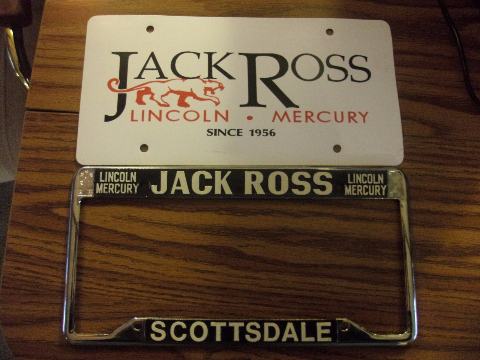 CHROME LICENSE PLATE FRAME JACK ROSS SCOTTSDALE LINCOLN MERCURY W/PLASTIC ADVT