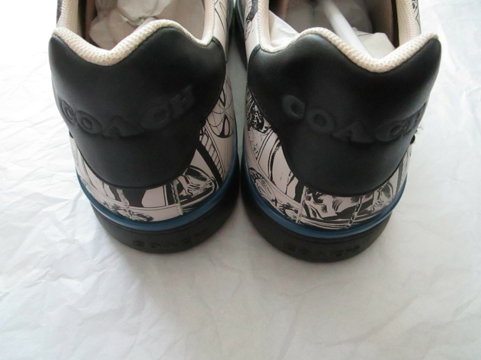 Pre-owned Coach X Marvel Clip Low Top Sneakers Comic Book Print Men's Size 10 W/ Box In Black Multi