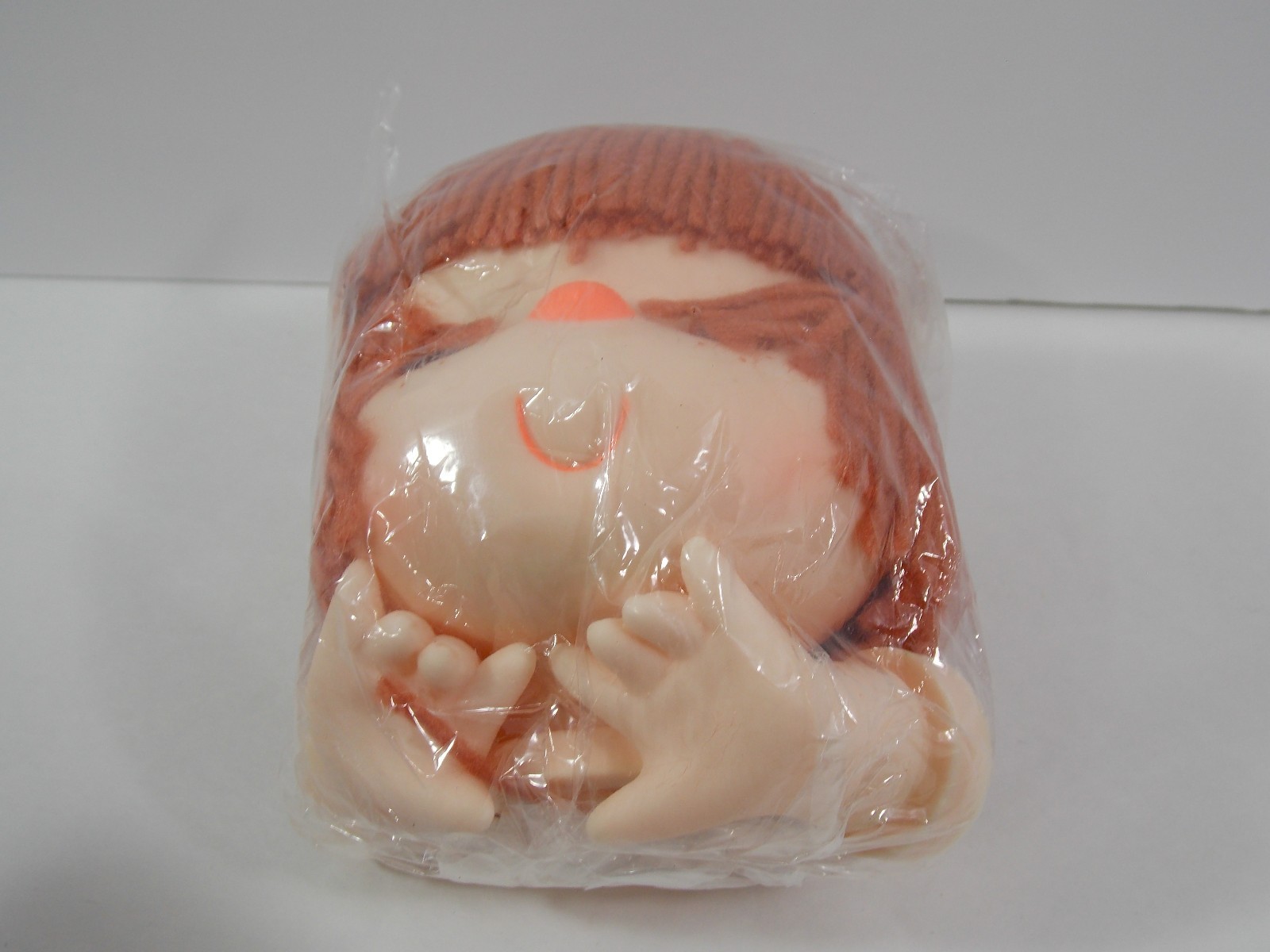 Vtg Craft Doll Head Rust/Brown Yarn Hair Freckles Doll Hands 3 1/2