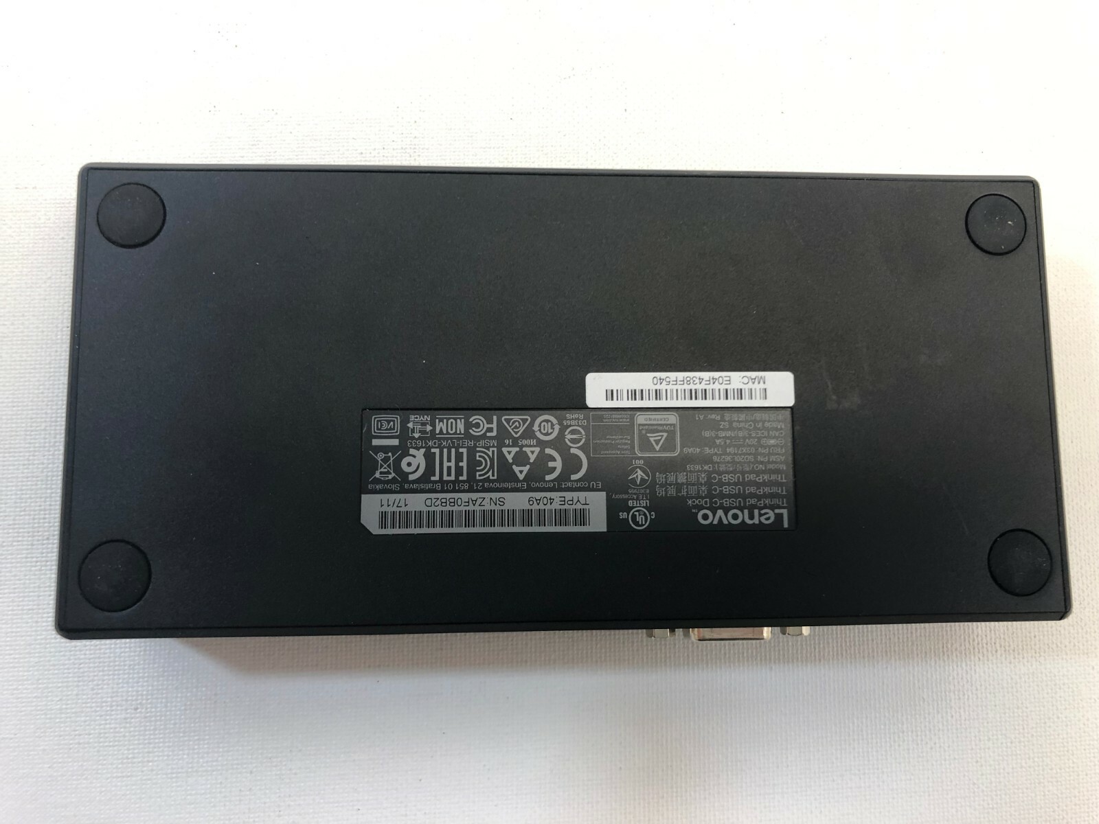 Lenovo ThinkPad USB-C Dock DK1633 Docking Station 20V, 4.5A, USED