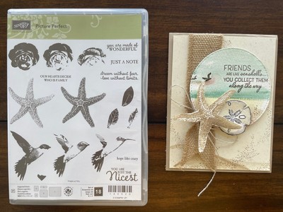 Stampin Up Picture Perfect New Rubber Stamp Starfish Humming Bird Flowers & CARD