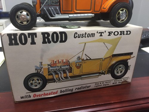 Vintage Alps Hot Rod Ford Custom Model T Roadster Japan Tin Battery Car with box