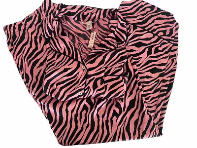 VICTORIA'S SECRET XL Afterhours Pink Black Zebra Print Satin Feel Pajama Set