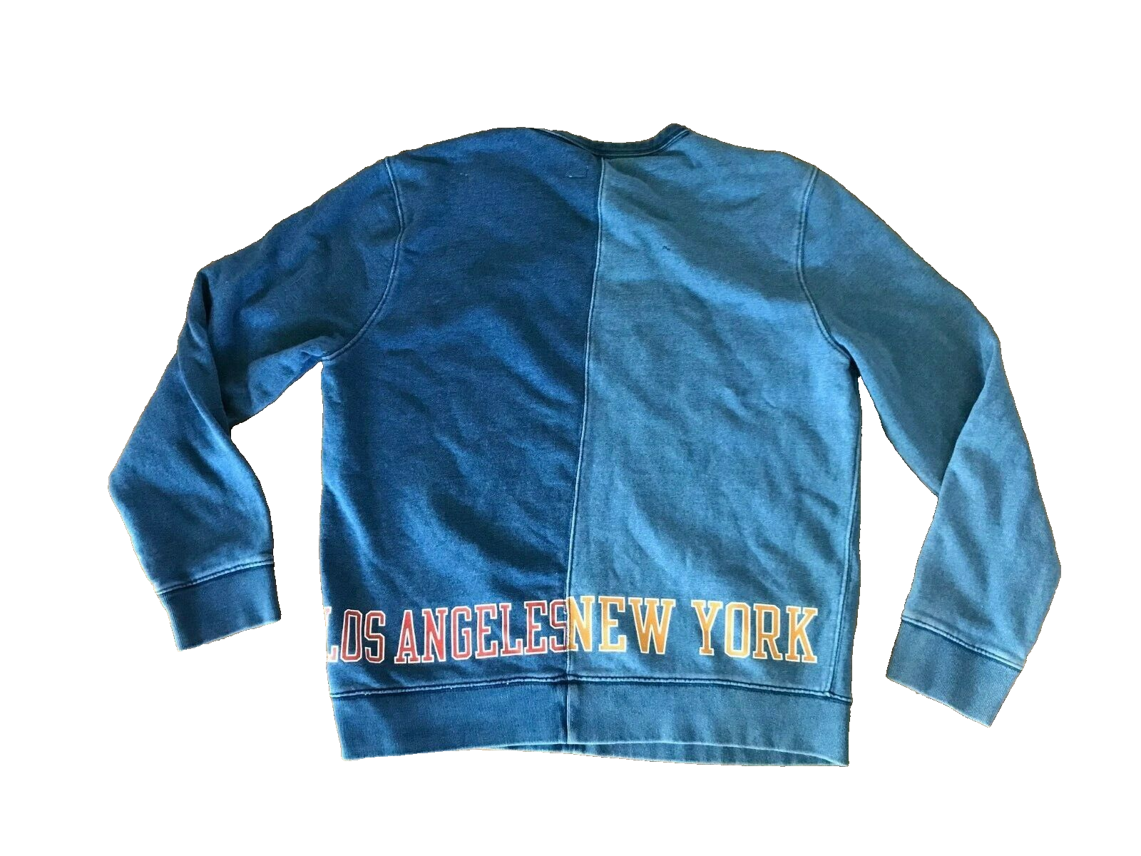 【U LAN】 denim patch sweatshirt Gap Jeans Denim Patchwork Crew Neck LA NY Upcycled Logo