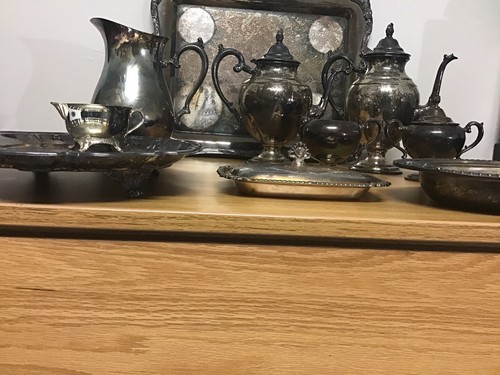 Lot Of 12 Antique Tea Set Platter Silverplate (WM Rogers,Eales,MFG Corp,Unknown)