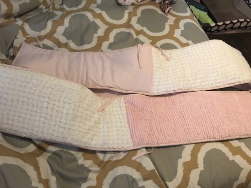 Victorian Heart Designer Pink Chenille Baby Girl Nursery 1 Piece Crib Bumper EUC