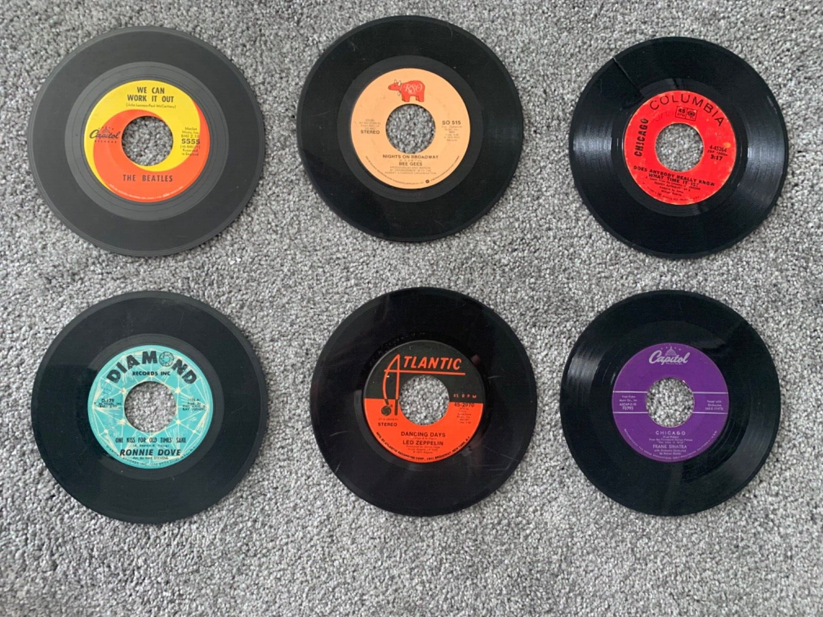 45 VINYL RECORD ALBUMS - SET OF 6- BEATLES, LED ZEPPELIN, FRANK SINATRA,BEE GEES 45 VINYL RECORD ALBUMS - SET OF 6- BEATLES, LED ZEPPELIN, FRANK SINATRA,BEE GEES