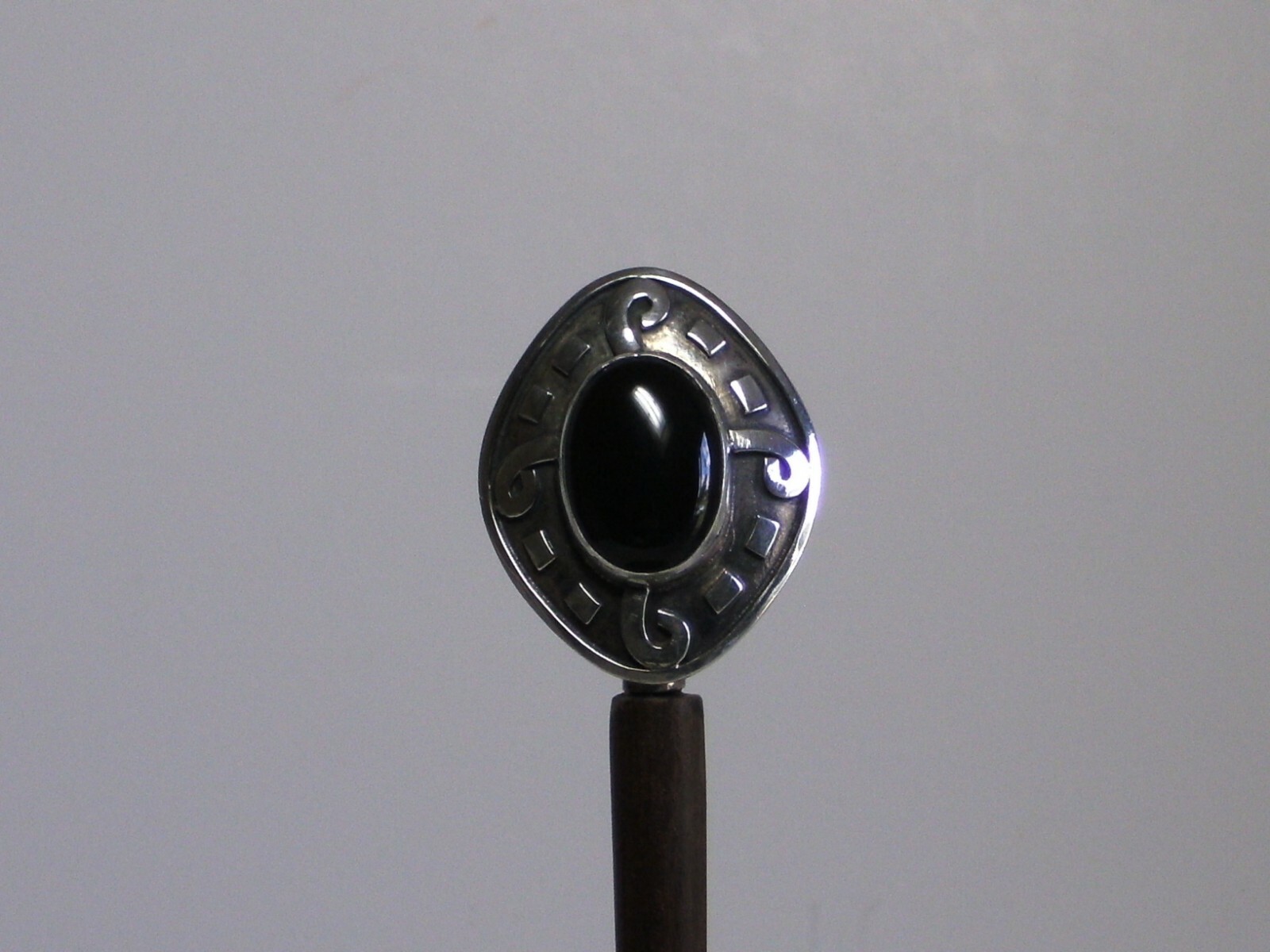 Vintage Sterling Silver 925 and Black Onyx  wooden Hair Chopstick 7 1/4 in long