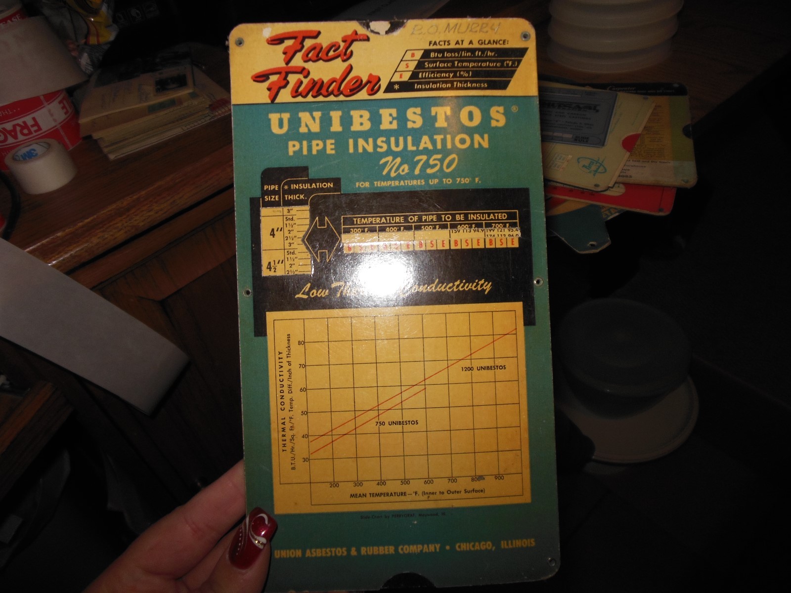 VINTAGE HAND SLIDE CALCULATOR UNIBESTOS PIPE INSULATION UNARCO