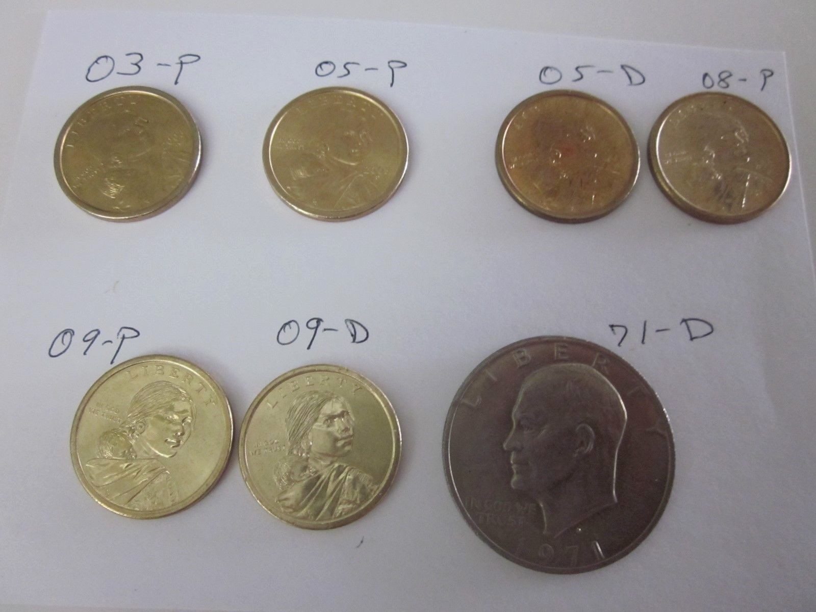 Group of seven different uncirculated dollars = 1971  to 2009  non silver