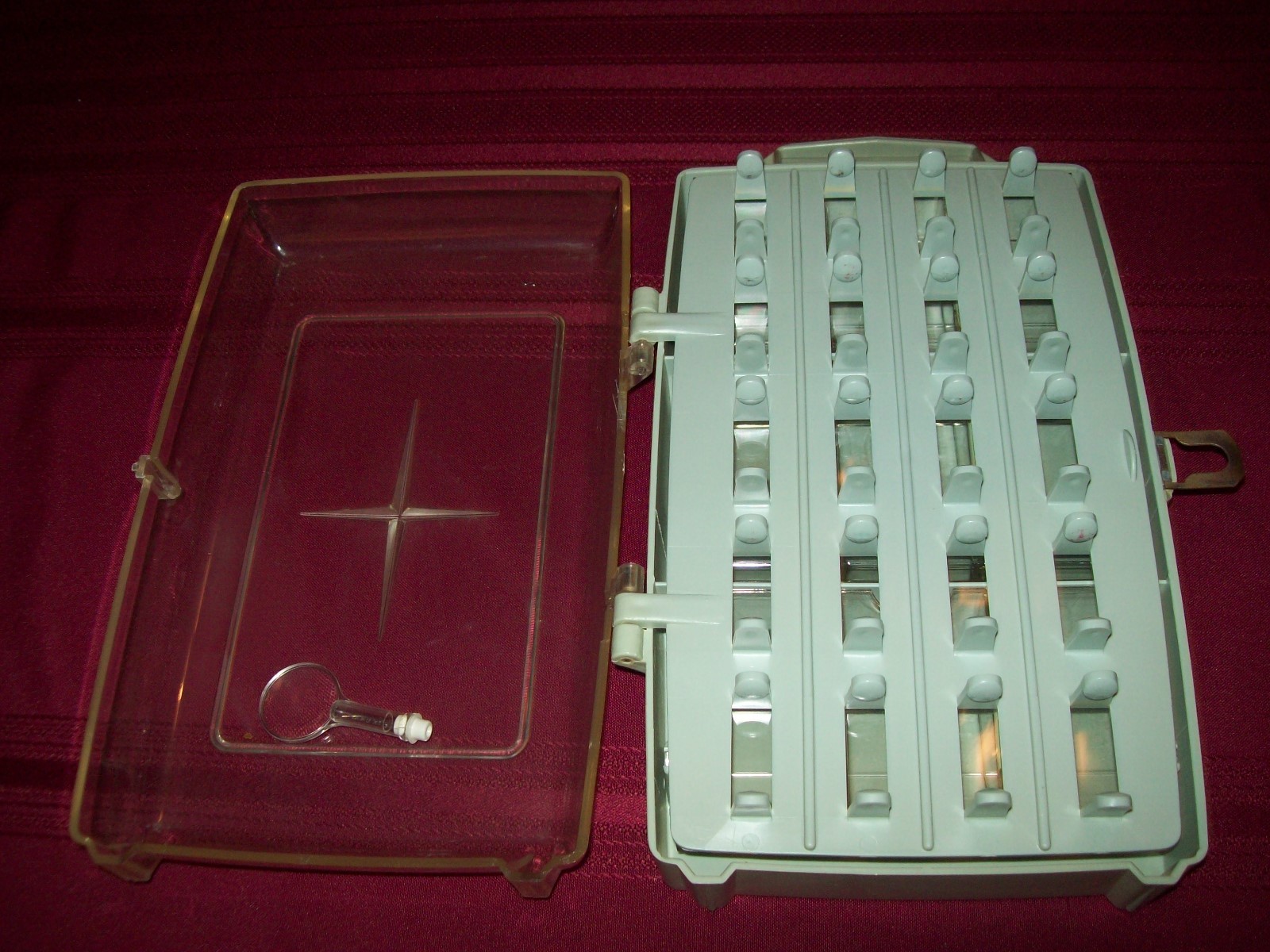 Vintage Sewing Case Travel Storage Thread Notions Green & Clear Plastic Avant