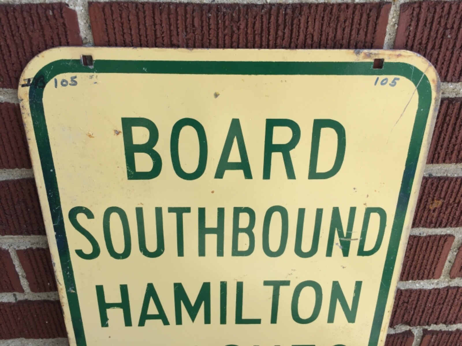 50s - 60s BOARD HAMILTON COACH STOP Downtown Detroit Road Street Sign Michigan