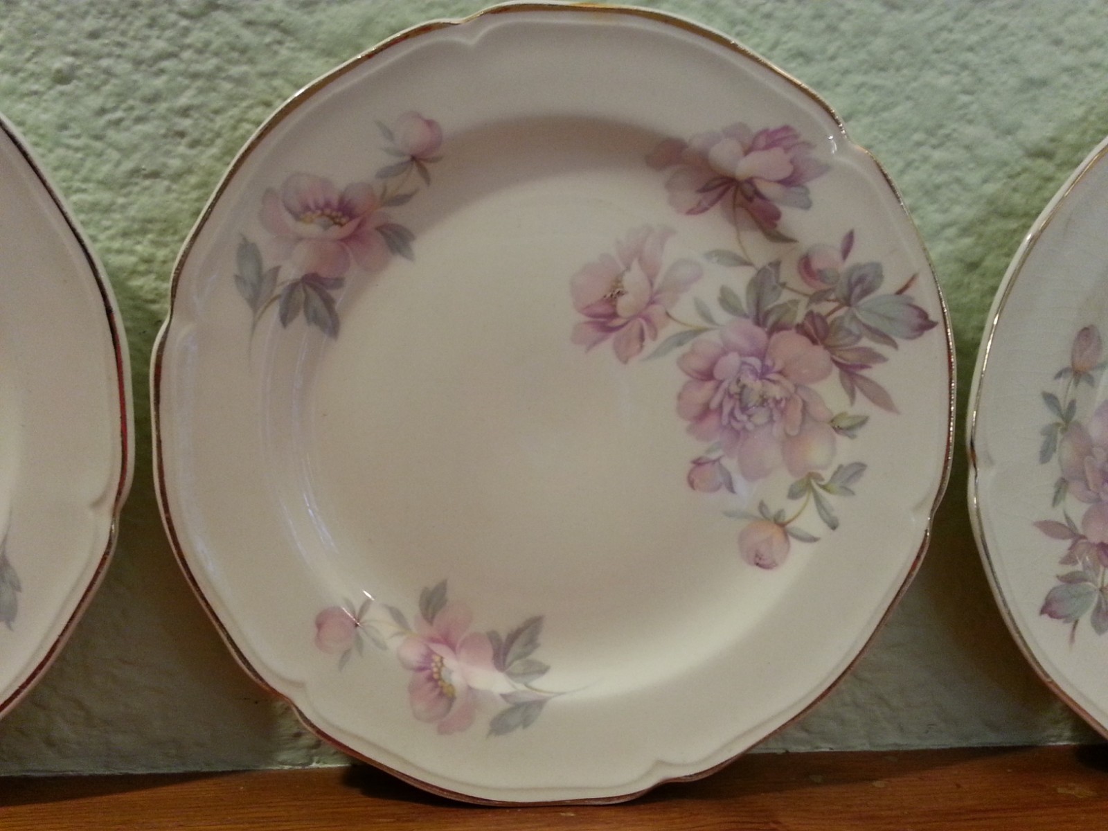 3 Vintage Edwin Knowles China Salad Plates Semi Vitreous Pink Floral #4812