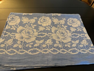 Vintage blue linen tablecloth 60'' x 80''