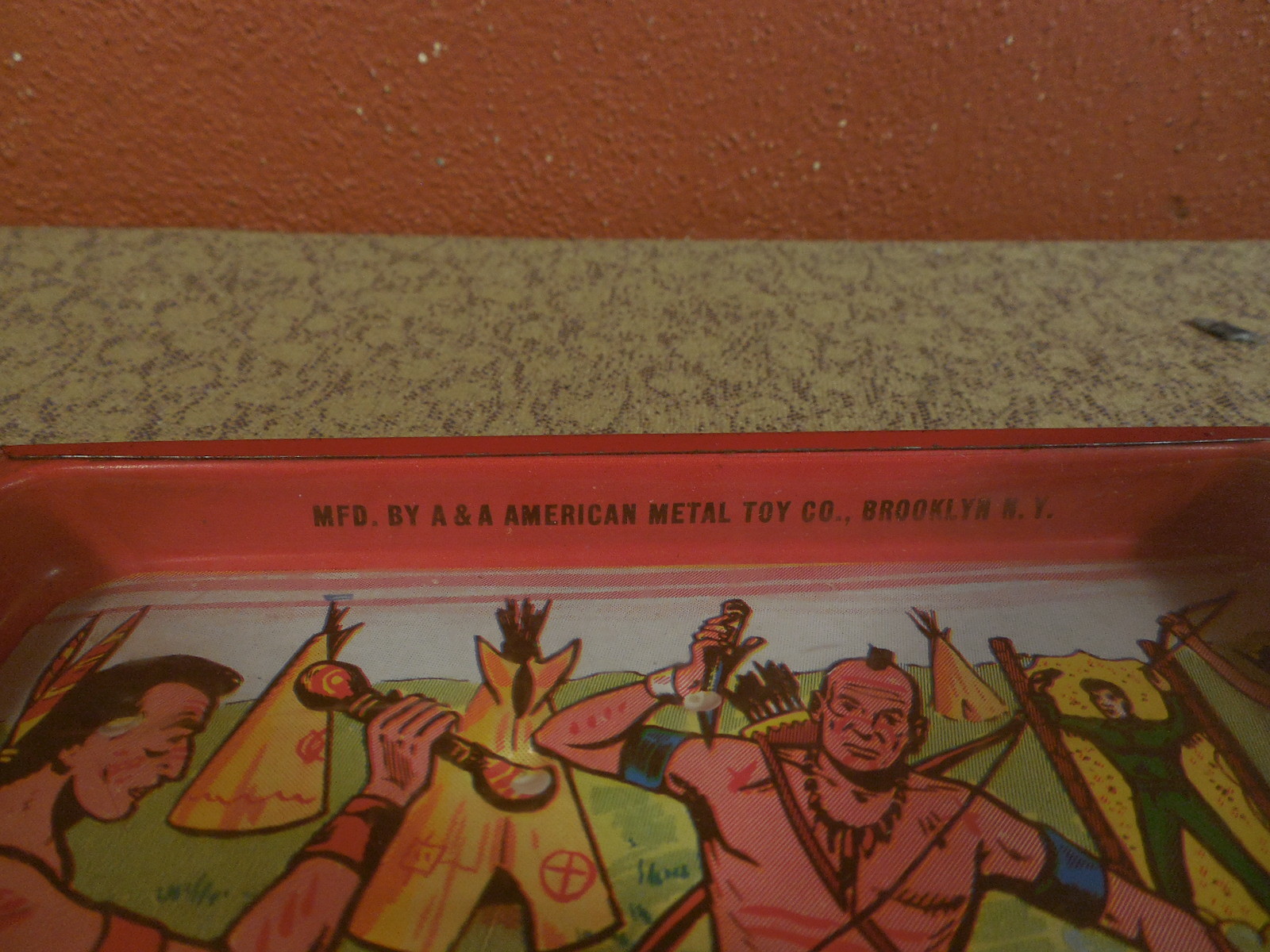 Rare Vintage Tin Litho Dexterity Puzzle Native American Indian A&A Metal Toy USA