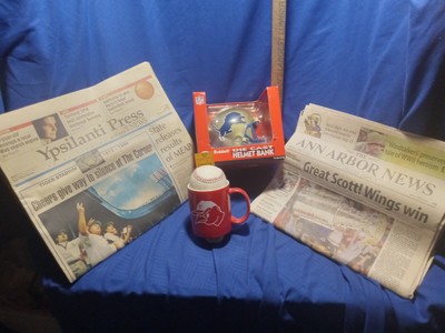 Detriot Lions Helmet Bank, Tiger Stadium  Headline Mudhens Mug Red Wings Paper +