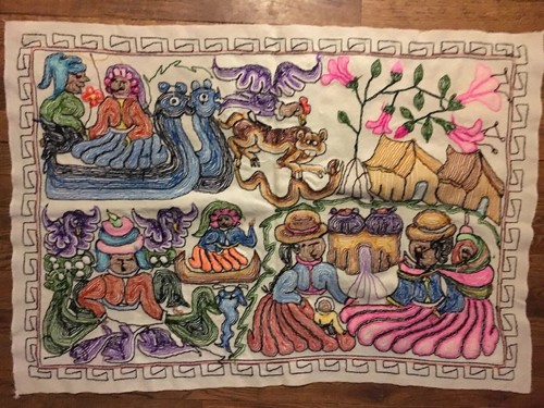 Peruvian Tapestry 38” X 27” Family Scene