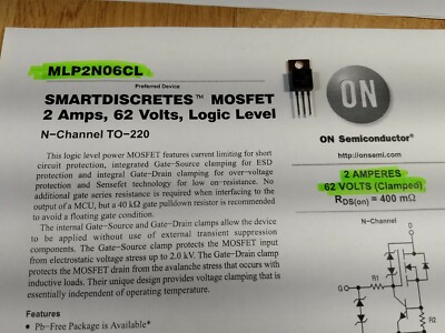 5 pieces genuine OnSemi MLP2N06CL 2 Amps, 62 Volts, N-channel Logic Level MOSFET