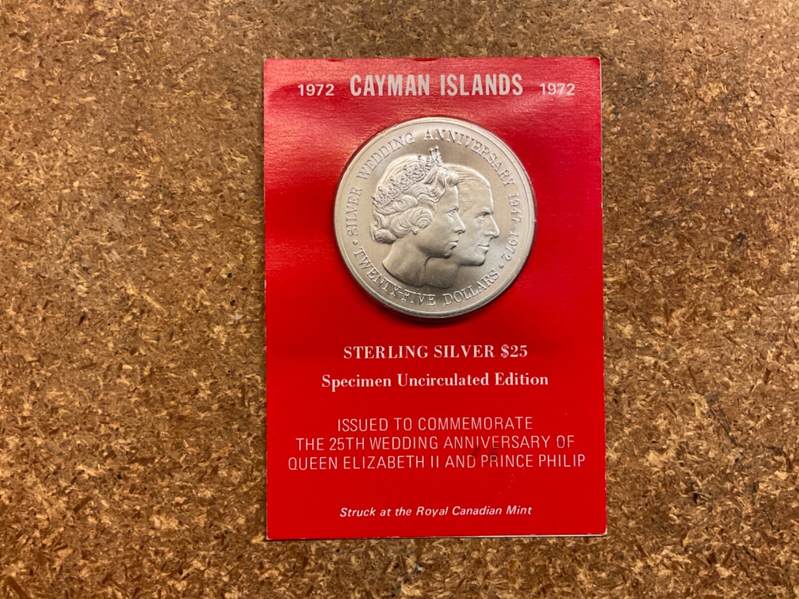 Silver 1972 Cayman Islands $25 25th Anniversary Queen