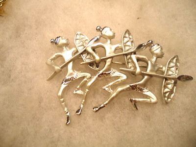 Vtg nos silver tone Tribal Warrior fighting people pin
