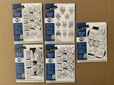 Lot of 5 Aunt Martha's Iron Transfer Patterns Wine Herbs Java Peppers Kitchen