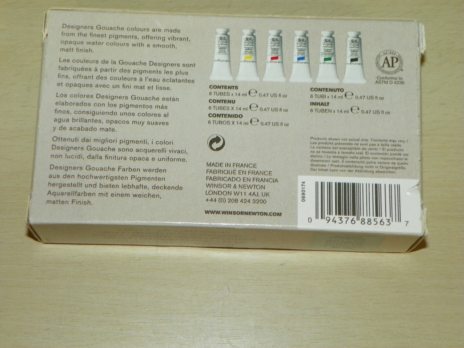 Winsor Newton Designers' Gouache Primary Colour 6 Tube Paint Set 14ml New