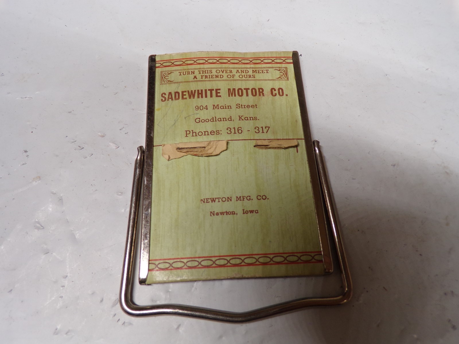 Old Advertising Desk Mirror Sadewhite Motor Co. Goodland Kansas