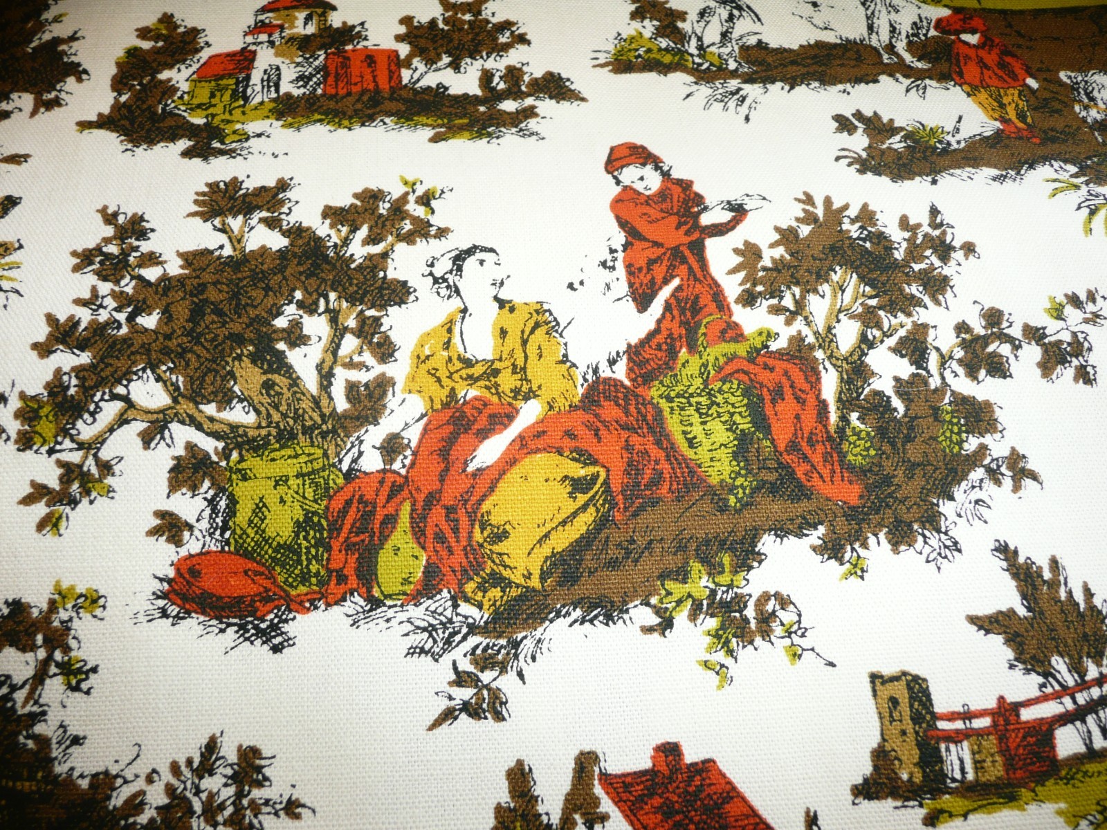 Vintage Retro Mid-Century Twill Cotton Toile French Country Home Sew Fabric 19 Y