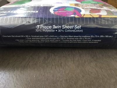 Vintage 1990s  sealed Barney kid toddler Twin sheet set flat fitted pillowcase