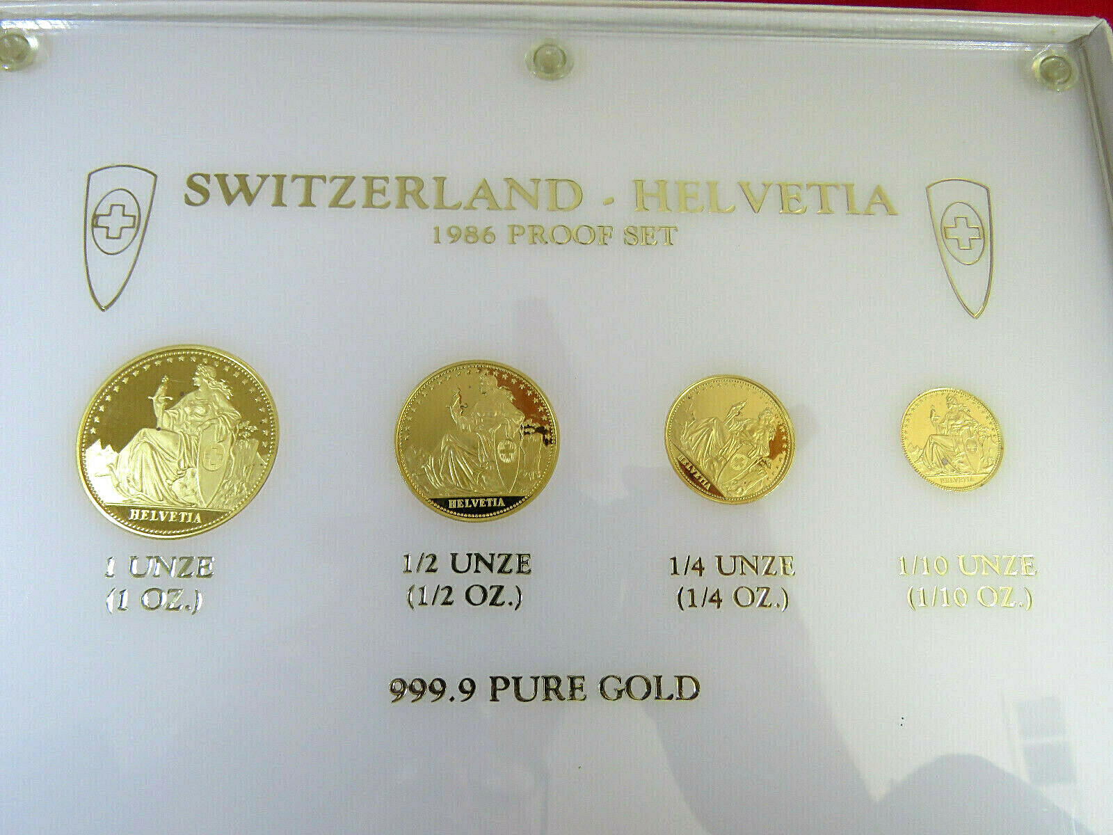 SWITZERLAND 1986 GOLD 4 COIN PROOF SET ( AGW 1.85 )