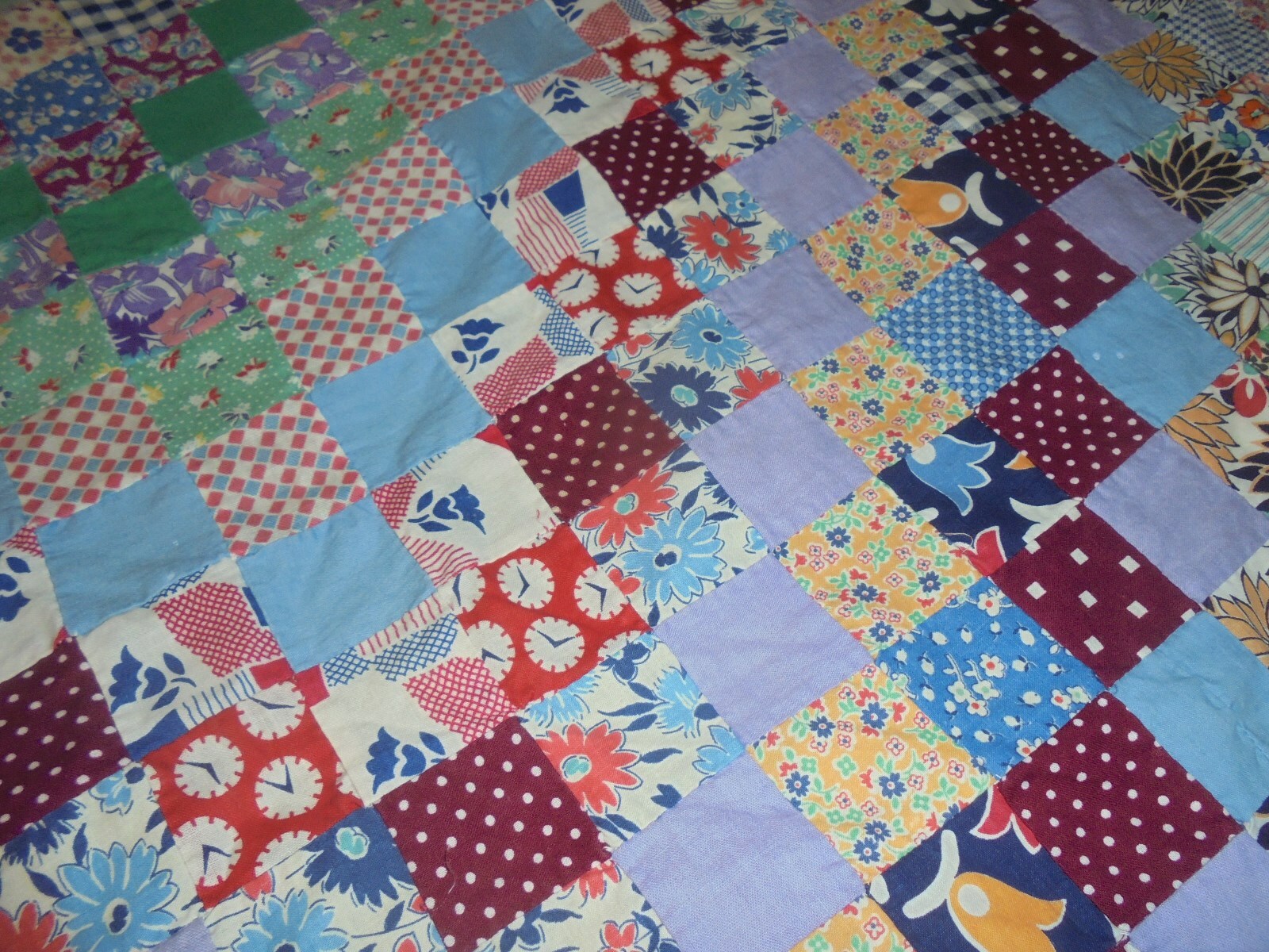 Vintage patchwork quilt top feedsack material 65 X 67