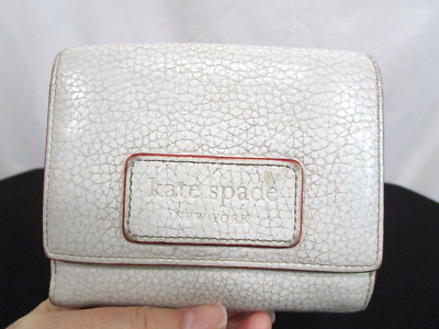 Kate Spade Off White Pebbled Leather Credit Card Holder Folding Wallet 4x  4.5 | eBay