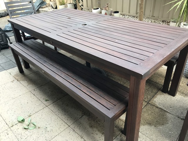Outdoor dining set - dining table, 2 x bench seats, 2 x ...